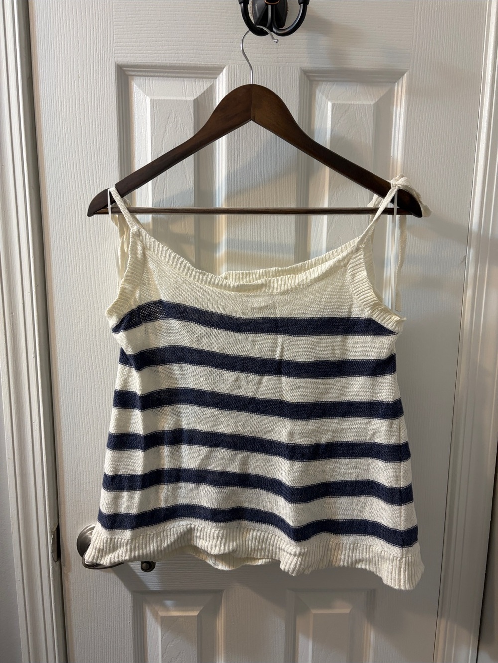 LOFT Navy and Cream Striped Knit Cami